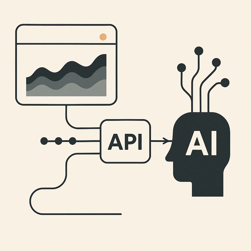 Dashboard zeigt Live-Datenstrom, der über eine API-Schnittstelle in ein KI-System eingespeist wird