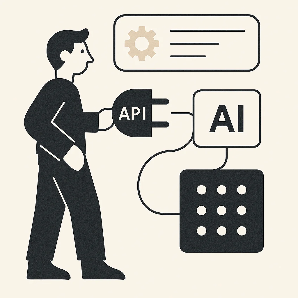 Entwickler verbindet in einer Automatisierungs-Oberfläche eine externe API mit einem KI-Agenten-Baustein