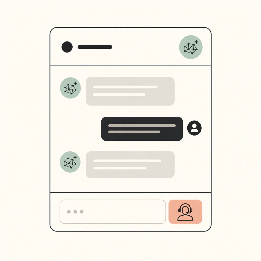 Chat-Widget mit deutlichem Hinweis auf KI und Button zur persönlichen Beratung