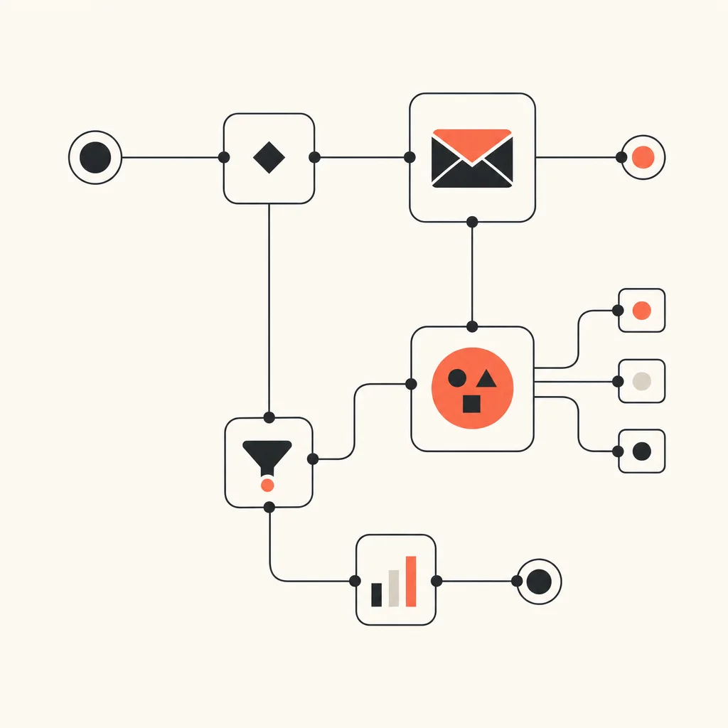 Automatisierter Workflow-Editor mit Knoten für Mailanalyse und KI-Klassifizierung
