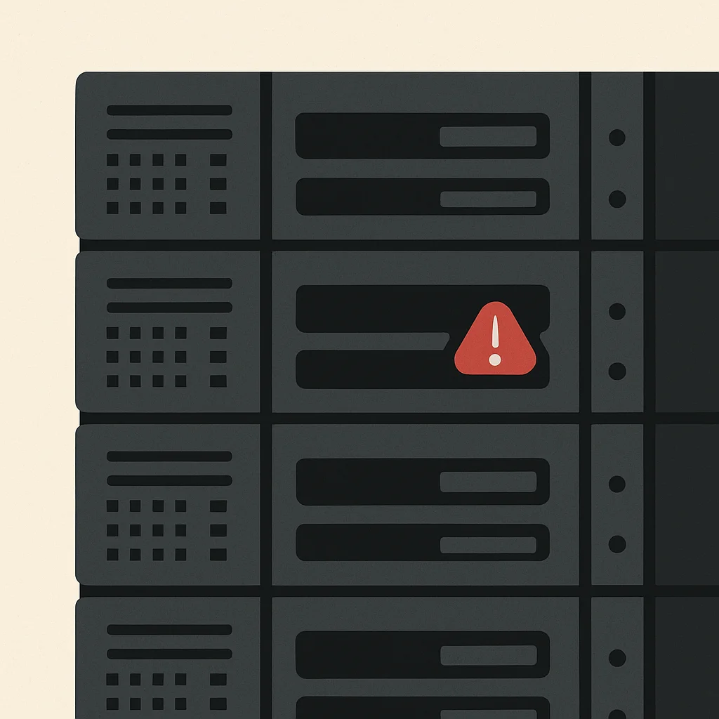 Nahaufnahme einer Serverreihe mit rot blinkenden Warnleuchten als Symbol für einen Sicherheitsvorfall