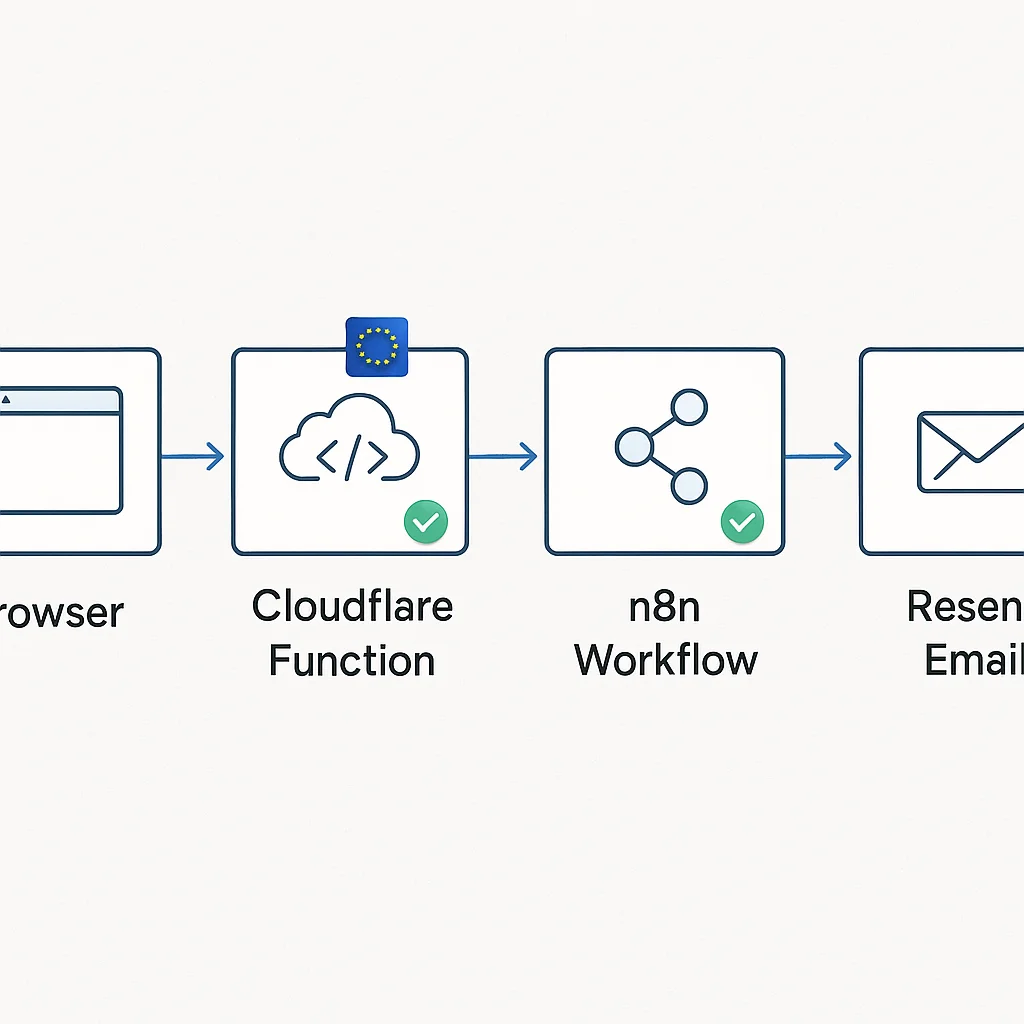 Architektur-Diagramm eines DSGVO-konformen Kontaktformulars mit Cloudflare und n8n