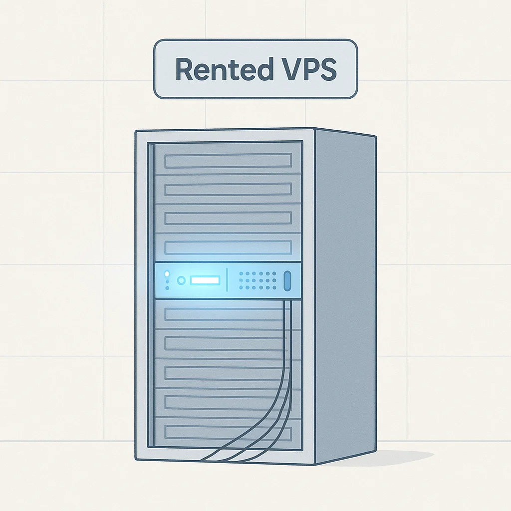 Serverraum mit einem einzelnen gemieteten Rack-Server für selbst gehostete Dienste
