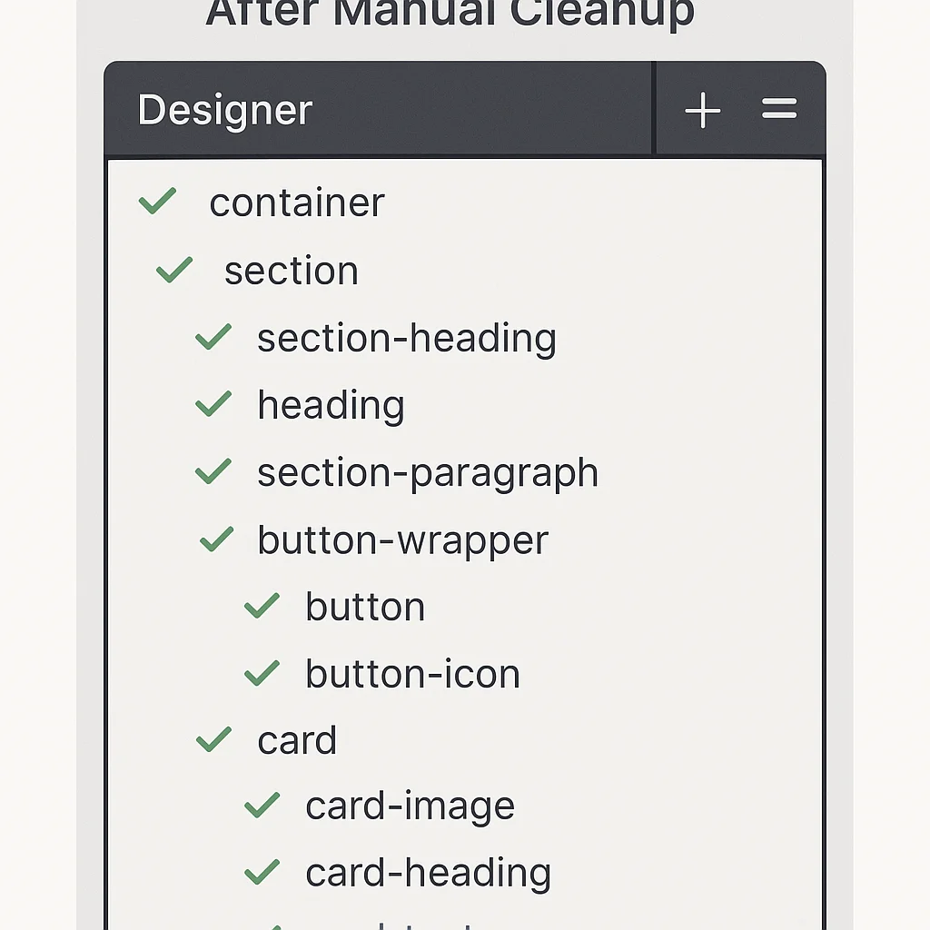 Aufgeräumte Webflow-Klassenstruktur nach manueller Nacharbeit