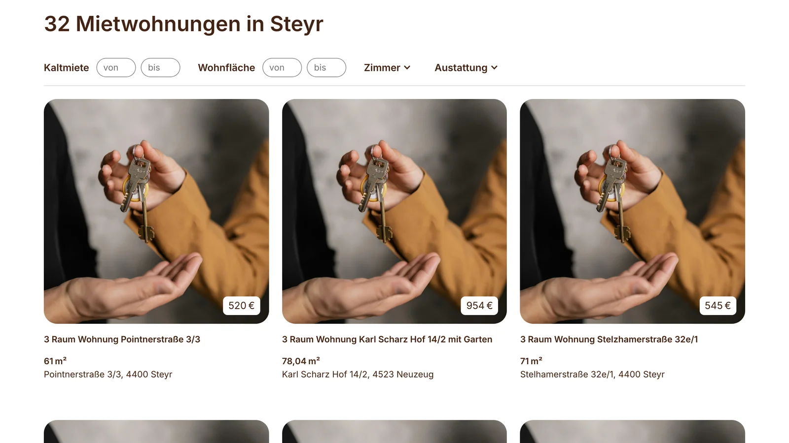 1. GWG Steyr – filterbare Wohnungssuche der Website