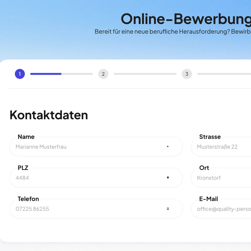 Quality Personal – Multistep-Formular der Online-Bewerbung