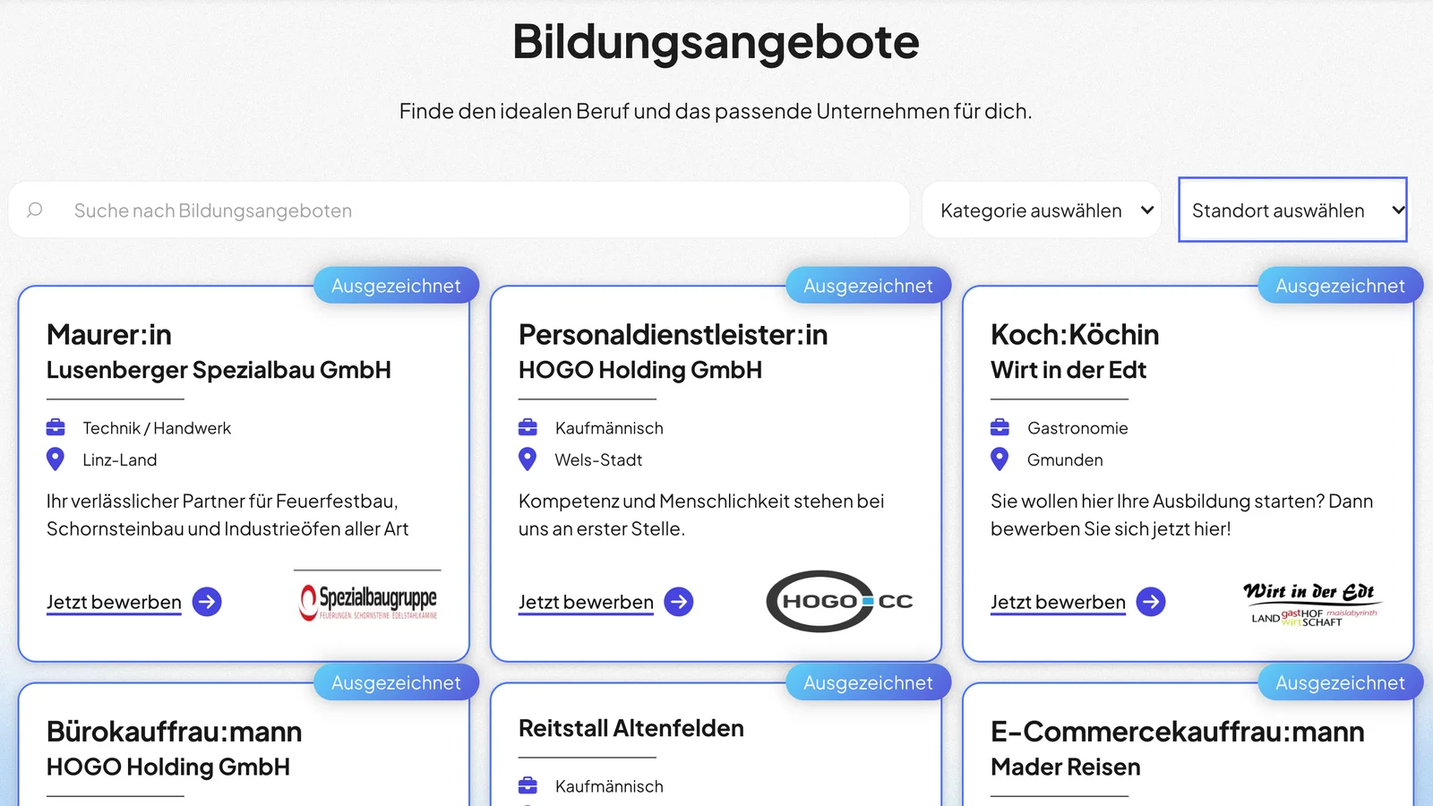 Quality Personal – filterbare Bildungsangebot-Suche der Plattform